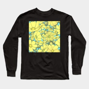 Yellow Cosmos Wildflowers and Buds on Sky Blue Long Sleeve T-Shirt